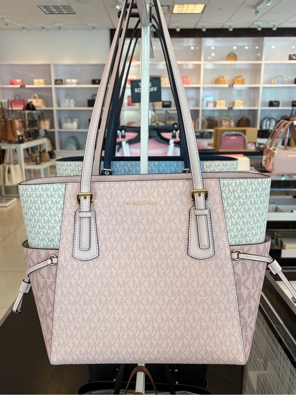 MICHAEL KORS Voyager Large Color-Block Signature Logo Tote Shoulder Bag
